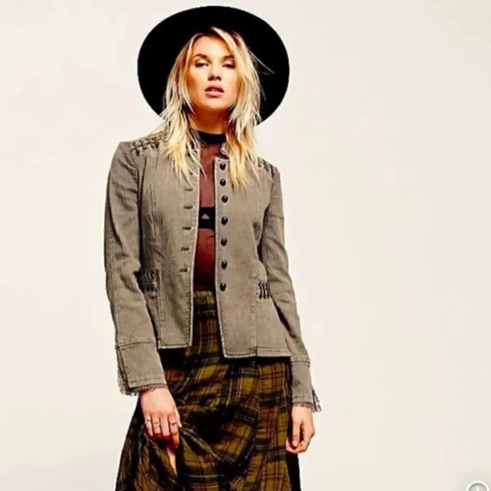 Free People Victorian Ruffle Lace Up Military Jacket Size XS